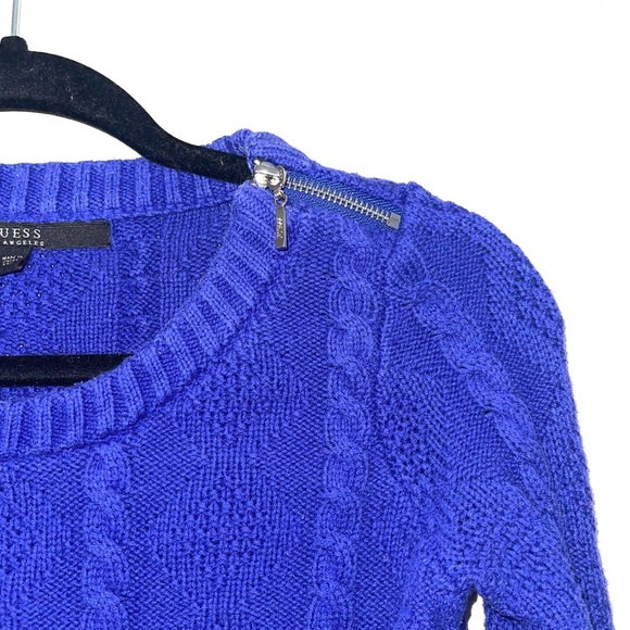 Guess Cobalt Blue Zip Shoulder Cable Knit Cropped Sweater XXsmall Women’s - Picture 3 of 10